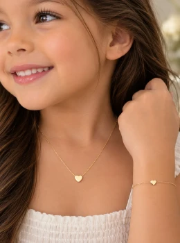✨️ Conjunto Colar e Pulseira Pingente de Coração Banhado a Ouro 18K