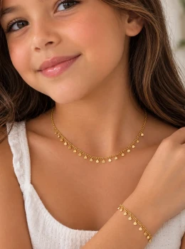 ✨️ Conjunto Colar e Pulseira Mini Corações Banhado a Ouro 18K