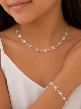 ✨️ Conjunto Colar e Pulseira com Borboletas Cristal Banhado a Prata 925