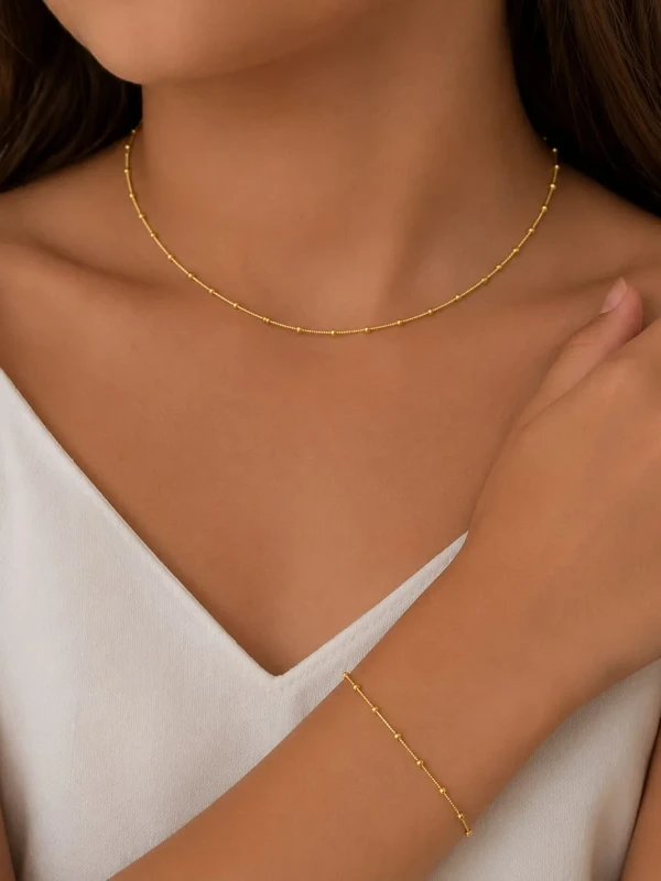 ✨️ Conjunto Colar e Pulseira Minibolinhas Banhado a Ouro 18K