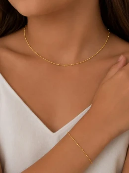 ✨️ Conjunto Colar e Pulseira Minibolinhas Banhado a Ouro 18K