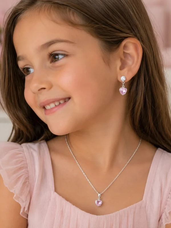 ✨️ Conjunto Colar e Brincos de Coração Banhado a Prata 925