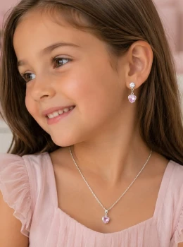 ✨️ Conjunto Colar e Brincos de Coração Banhado a Prata 925