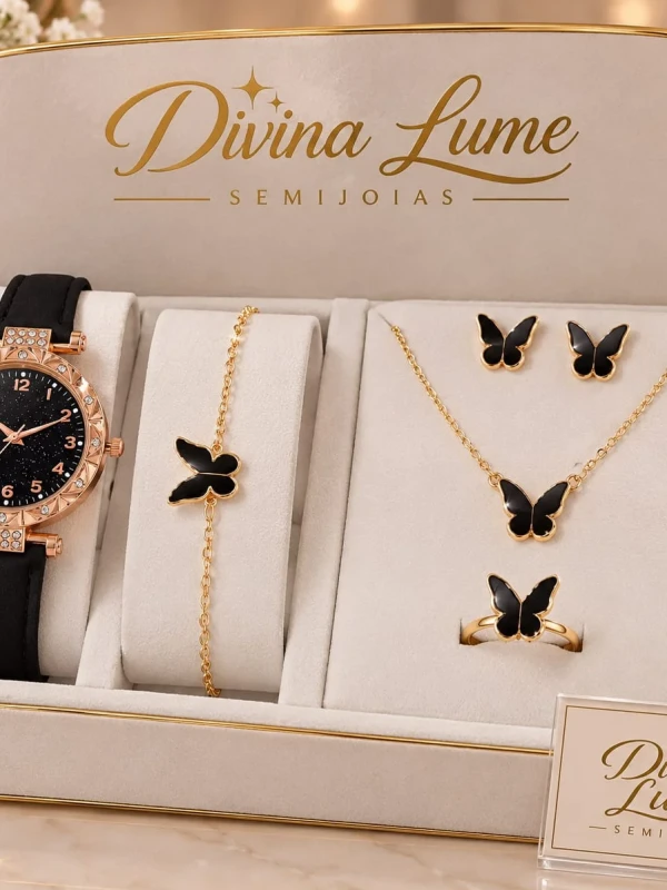 ✨️ Conjunto Completo Relógio, Colar, Brinco e Pulseira Infantil