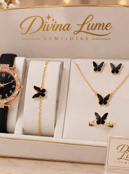 ✨️ Conjunto Completo Relógio, Colar, Brinco e Pulseira Infantil