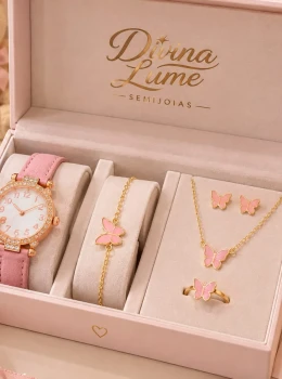 ✨️ Conjunto Completo Relógio, Colar, Brinco e Pulseira Infantil