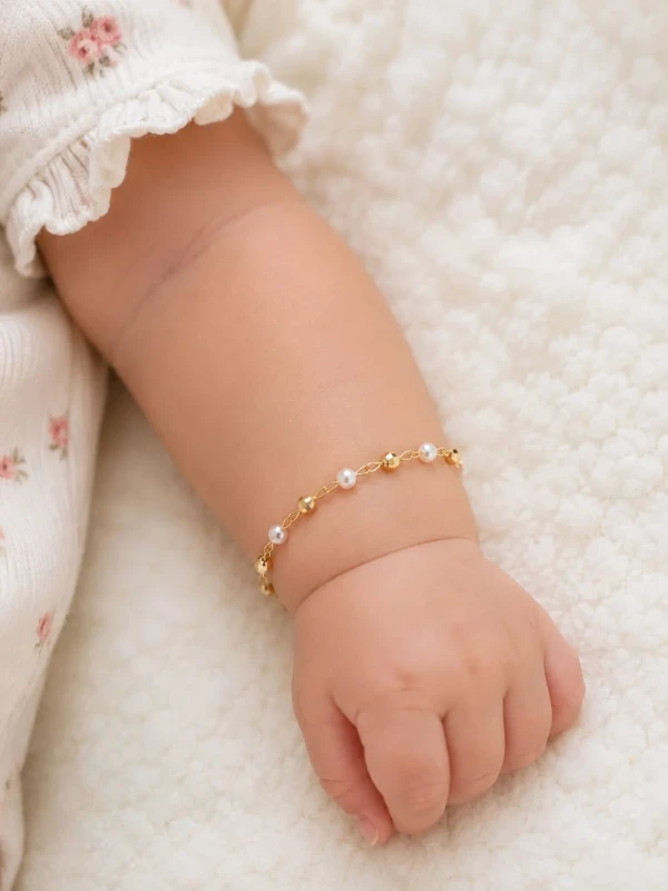 ✨️Pulseira Bebê Pérolas Banhada a Ouro 18K