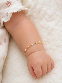 ✨️Pulseira Bebê Pérolas Banhada a Ouro 18K