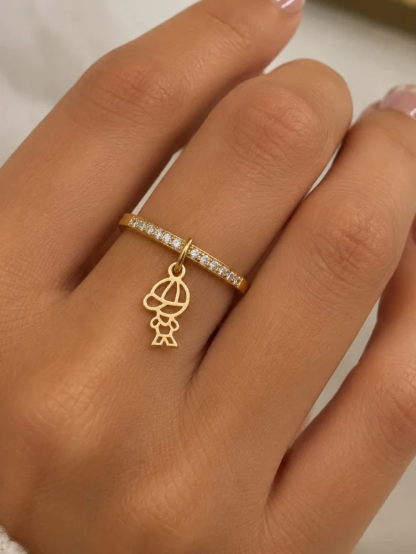 ✨️ Anel Pingente Filho / Filha Cravejado em Zircônias Banhado a Ouro