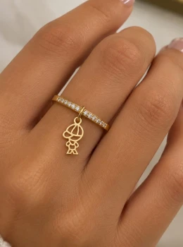 ✨️ Anel Pingente Filho / Filha Cravejado em Zircônias Banhado a Ouro
