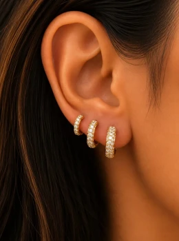 ✨️ Trio Brincos Argola Fileiras Micro Zircônia em Banhada em Ouro 18k