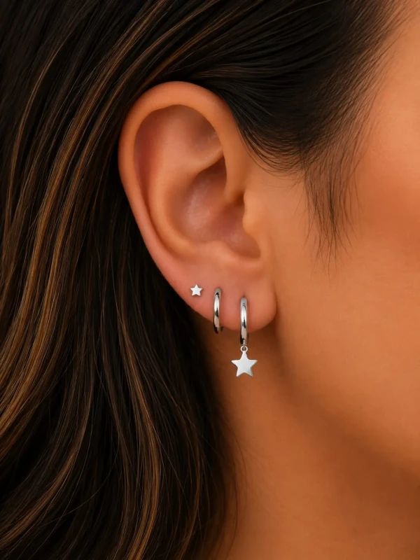 ✨️ Trio de Brincos Pingente Estrela Banhado a Prata 925 ou Dourado 18K