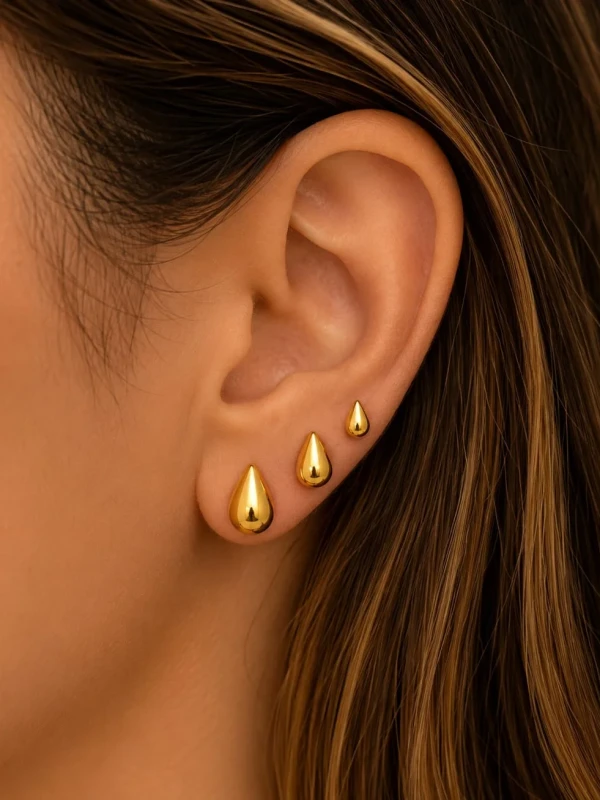 ✨️ Trio de Brincos Gotas Lisas Banhado a Ouro 18K