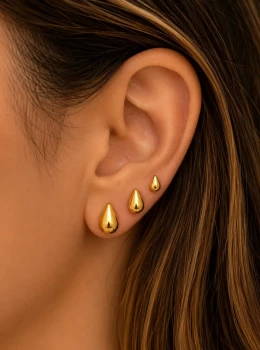 ✨️ Trio de Brincos Gotas Lisas Banhado a Ouro 18K