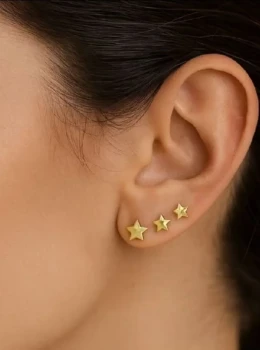 ✨️ Trio de Brincos Estrelas Lisas Banhado a Ouro 18K