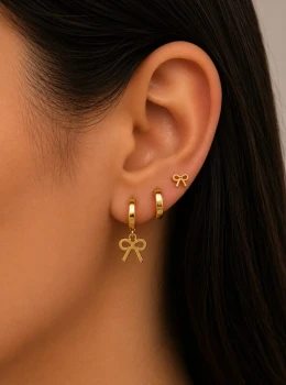 ✨️ Trio de Brincos Laços em Aço Inox Dourado ou Prata