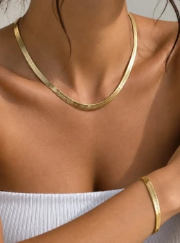 ✨️ Conjunto Colar e Pulseira Fita em Aço Inox Dourado
