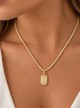 ✨️ Colar Corrente Cravejada em Zircônias com Pingente Letra Oval Banhado a Ouro 18K ou Prata 925
