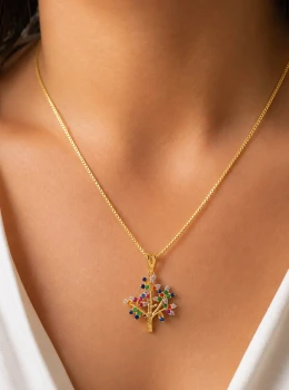 ✨️ Colar Árvore da Vida com Zircônias Coloridas Cravejadas Banhado a Ouro 18K