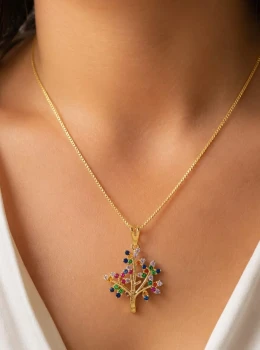 ✨️ Colar Árvore da Vida com Zircônias Coloridas Cravejadas Banhado a Ouro 18K
