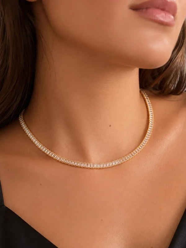 ✨️ Colar Choker Strass Zircônias Riviera Banhado a Ouro 18k