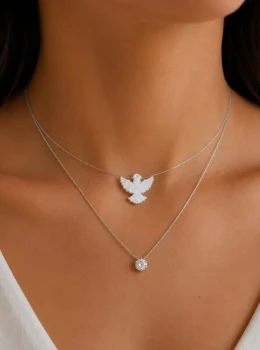 ✨️ Conjunto Colar Fio Invisível Pingente Divino Espírito Santo e Ponto De Luz Banhado a Prata 925