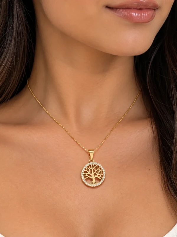 ✨️ Colar Pingente Árvore da Vida com Zircônia Banhado a Ouro a 18K