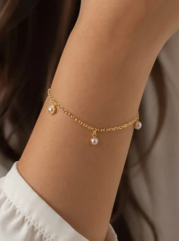 ✨️ Pulseira com Pingentes em Pérolas Banhada a Ouro 18K
