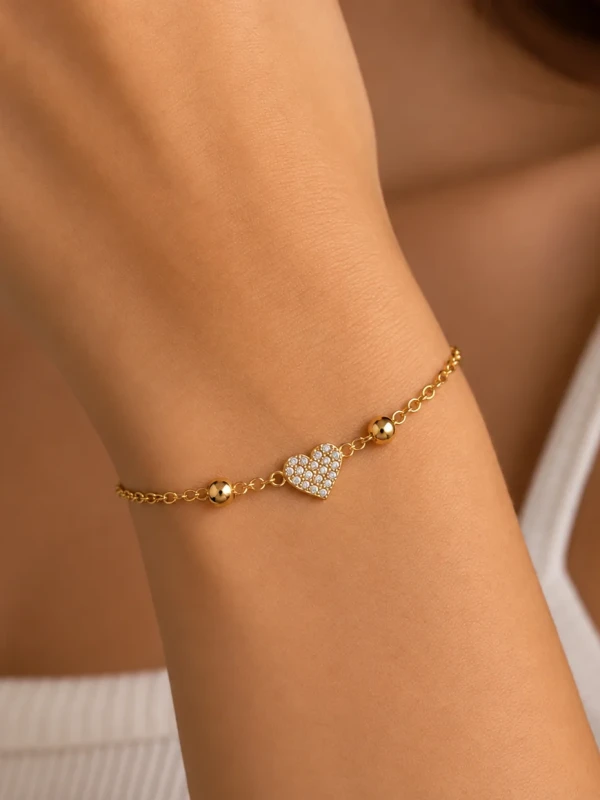 ✨️ Pulseira Coração Cravejado em Zircônias Banhada a Ouro 18K