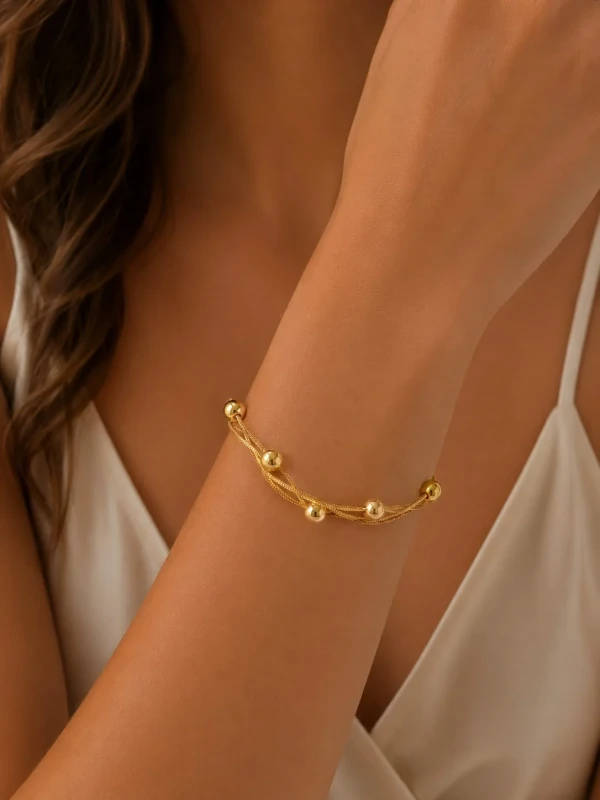 ✨️ Pulseira Dupla Esferas Banhada a Ouro 18K