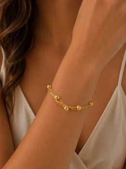 ✨️ Pulseira Dupla Esferas Banhada a Ouro 18K