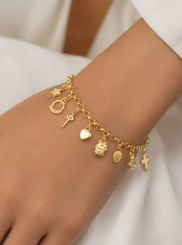 ✨️ Pulseira Esterlina Pingentes Banhada a Ouro 18K ou a Prata 925