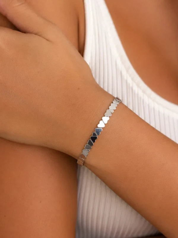 ✨️ Bracelete Corações em Aço Inox Prata