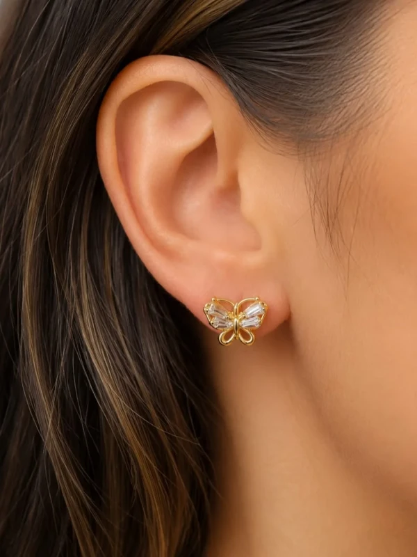 ✨️ Brinco Borboleta Zircônia Banhado a Ouro 18K