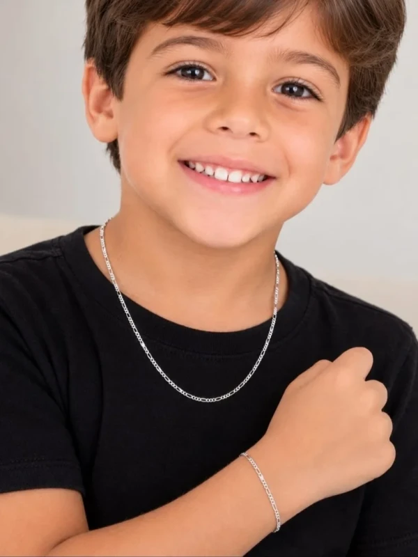✨️ Conjunto Colar e Pulseira Masculino Infantil Banhado a Prata 925