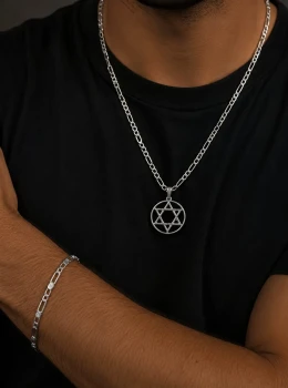 ✨️ Conjunto Colar e Pulseira Masculino Pingente Estrela de Davi Banhado a Prata 925