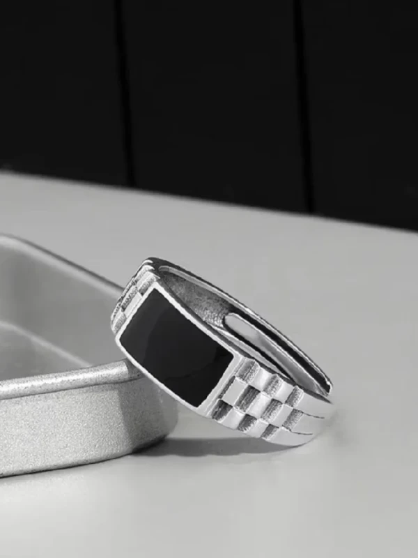 ✨️ Anel Masculino Ajustável Pedra Preta Onix Ágata Banhado a Prata 925