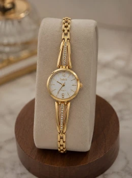 ✨️ Relógio De Quartzo Pulseira Aço Inoxidável Dourado Detalhe Strass