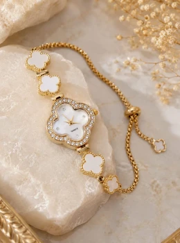 ✨️ Relógio Trevo Dourado Pulseira Ajustável