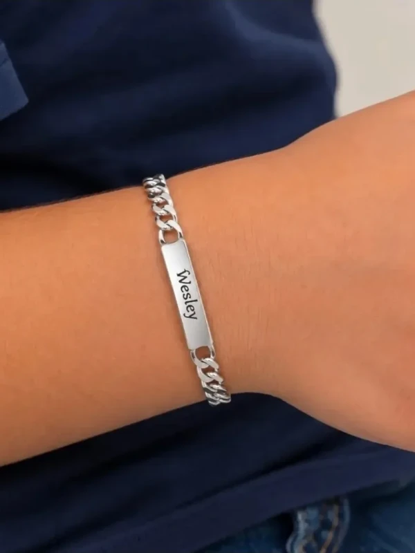 ✨️ Pulseira Com Nome / Frase / Data Personalizada em Aço Inox Dourada ou Prata