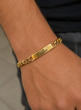 ✨️ Pulseira Com Nome / Frase / Data Personalizada em Aço Inox Dourada ou Prata