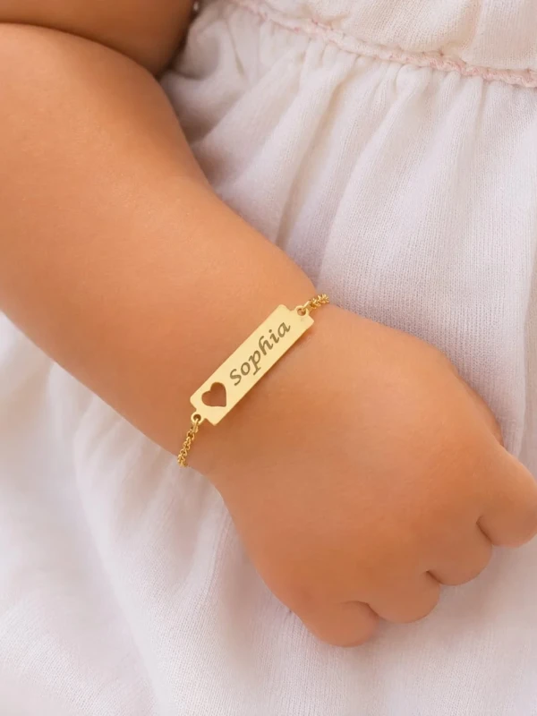 ✨️ Pulseira Infantil Personalizada com Nome Gravado a Laser Banhada a Ouro 18k ou Prata 925