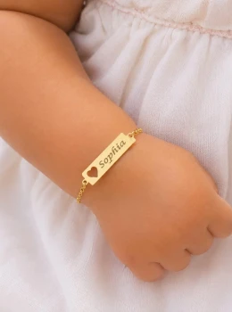 ✨️ Pulseira Infantil Personalizada com Nome Gravado a Laser Banhada a Ouro 18k ou Prata 925