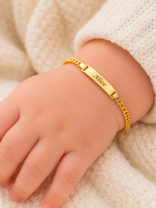 ✨️ Pulseira Infantil Personalizada com Nome Gravado a Laser Banhada a Ouro 18k ou Prata 925