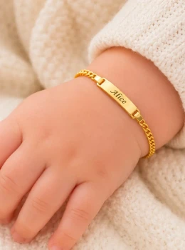 ✨️ Pulseira Infantil Personalizada com Nome Gravado a Laser Banhada a Ouro 18k ou Prata 925