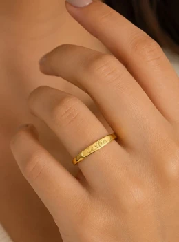 ✨️ Anel Chapa com Gravação Personalizada em Aço Inoxidável Prata ou Dourado