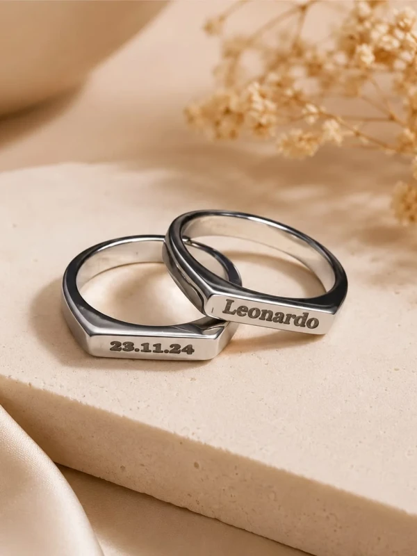 ✨️ Anel Chapa com Gravação Personalizada em Aço Inoxidável Prata ou Dourado