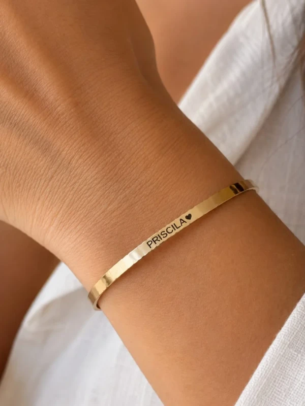 ✨️ Pulseira Bracelete Personalizada Gravação a Laser Nome, Frase, Profissão, Data Banhada a Ouro 18K