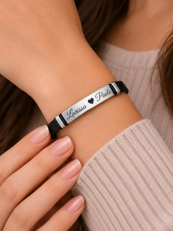✨️ Pulseira Personalizada Frase ou Nome em Aço Inox Prata ou Dourada