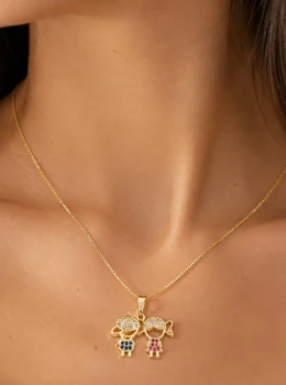 ✨️ Colar Filhos Cravejado em Zircônias Banhado a Ouro 18K